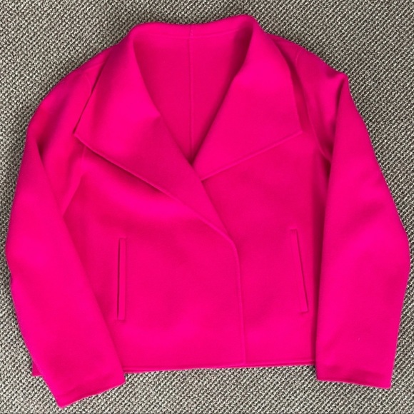 Hot Pink Wing Collar Wool Jacket - Solid - Open Front - Bright - Picture 9 of 16